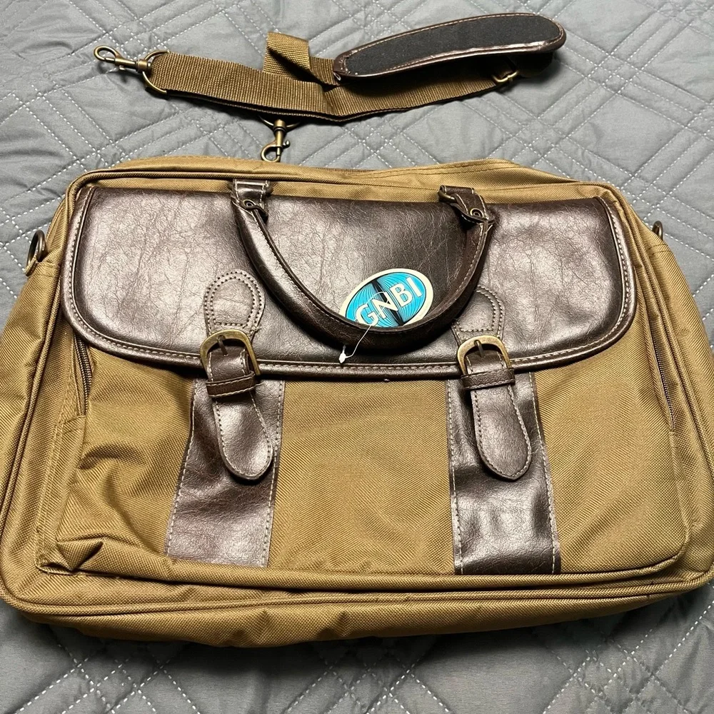 GNBI Canvas Briefcase with Leather Trim